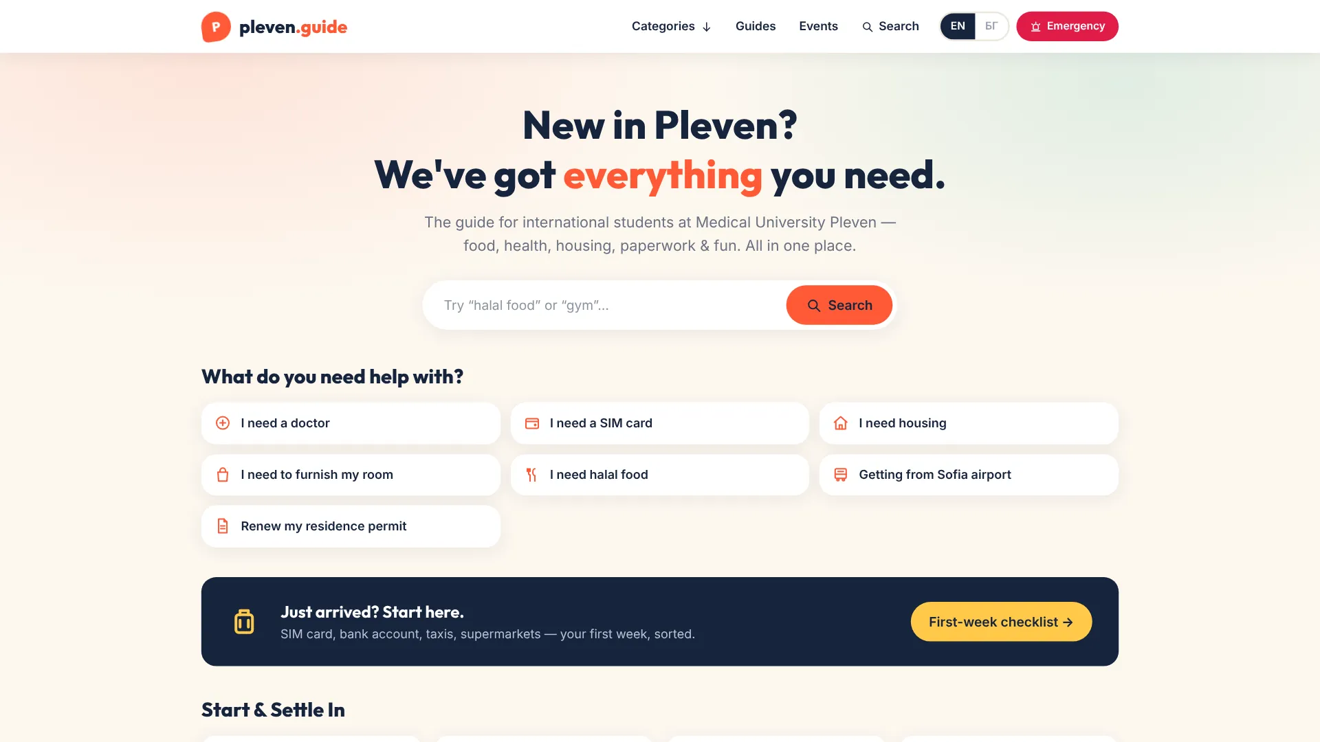 Pleven Guide desktop view